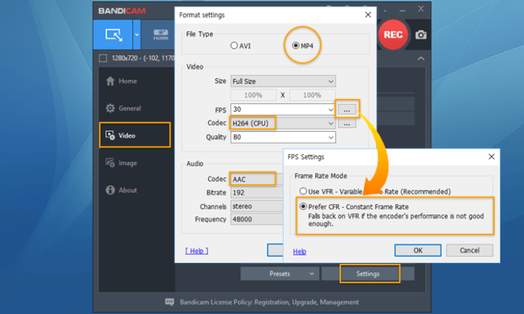 How can Bandicam help with performance while recording?